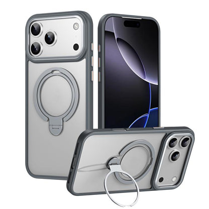For iPhone 17 Pro Double Ring MagSafe Magnetic Holder Phone Case(Matte Grey) - iPhone 17 Pro Cases by buy2fix | Online Shopping UK | buy2fix