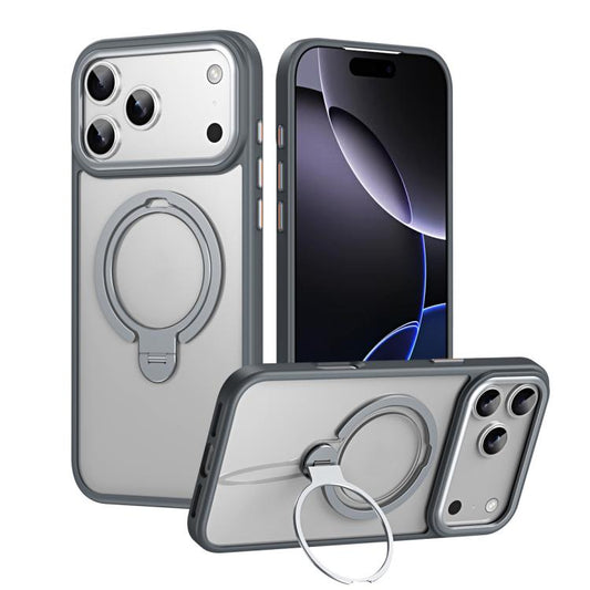 For iPhone 17 Pro Double Ring MagSafe Magnetic Holder Phone Case(Matte Grey) - iPhone 17 Pro Cases by buy2fix | Online Shopping UK | buy2fix