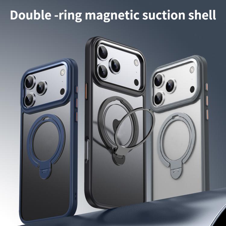 For iPhone 17 Pro Double Ring MagSafe Magnetic Holder Phone Case(Matte Blue) - iPhone 17 Pro Cases by buy2fix | Online Shopping UK | buy2fix