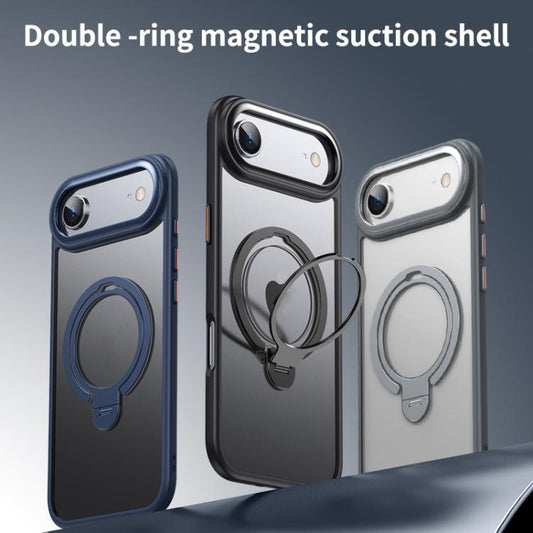 For iPhone Air Double Ring MagSafe Magnetic Holder Phone Case(Matte Blue) - iPhone Air Cases by buy2fix | Online Shopping UK | buy2fix