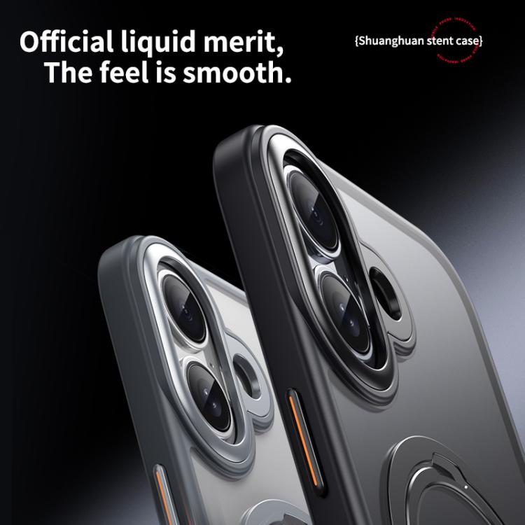 For iPhone 17 Double Ring MagSafe Magnetic Holder Phone Case(Matte Black) - iPhone 17 Cases by buy2fix | Online Shopping UK | buy2fix