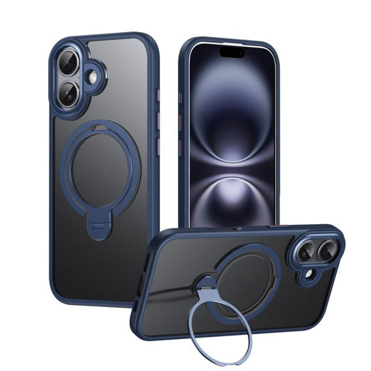 For iPhone 17 Double Ring MagSafe Magnetic Holder Phone Case(Matte Blue) - iPhone 17 Cases by buy2fix | Online Shopping UK | buy2fix