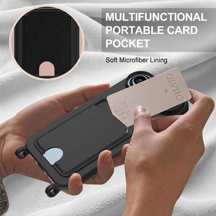 For iPhone Air Integrated Card Bag Solid Color Liquid Silicone Phone Case Gen2 with Short Lanyard(Black) - iPhone Air Cases by buy2fix | Online Shopping UK | buy2fix