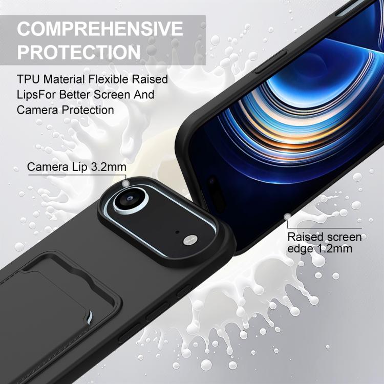 For iPhone Air Integrated Card Bag Solid Color Liquid Silicone Phone Case Gen2 with Short Lanyard(Black) - iPhone Air Cases by buy2fix | Online Shopping UK | buy2fix