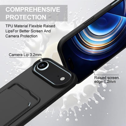 For iPhone Air Integrated Card Bag Solid Color Liquid Silicone Phone Case Gen2 with Short Lanyard(Black) - iPhone Air Cases by buy2fix | Online Shopping UK | buy2fix