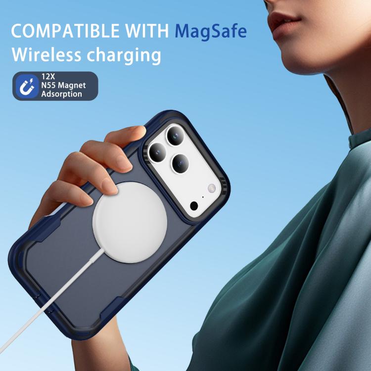 For iPhone 17 Pro Max Defend Rugged Gear Holder MagSafe Phone Case(Blue + Transparent Blue) - iPhone 17 Pro Max Cases by buy2fix | Online Shopping UK | buy2fix