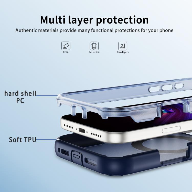 For iPhone 17 Pro Max Defend Rugged Gear Holder MagSafe Phone Case(Blue + Transparent Blue) - iPhone 17 Pro Max Cases by buy2fix | Online Shopping UK | buy2fix