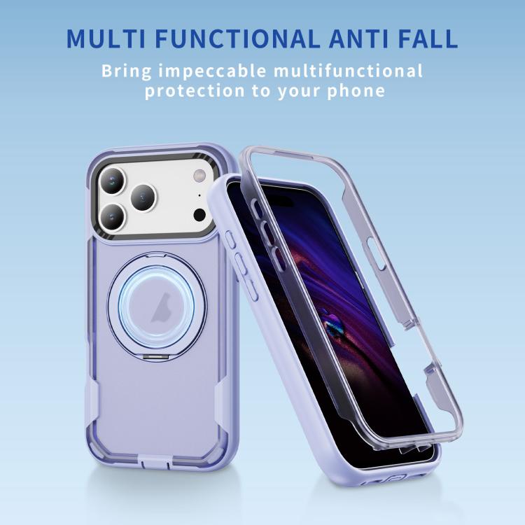 For iPhone 17 Pro Max Defend Rugged Gear Holder MagSafe Phone Case(Light Purple + Transparent Purple) - iPhone 17 Pro Max Cases by buy2fix | Online Shopping UK | buy2fix