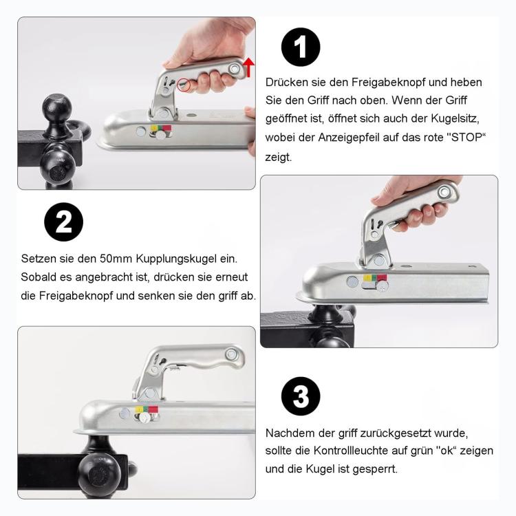 50mm Universal Ball Tow Bar Ball Trailer Coupling(Silver) - Towing Bars by buy2fix | Online Shopping UK | buy2fix