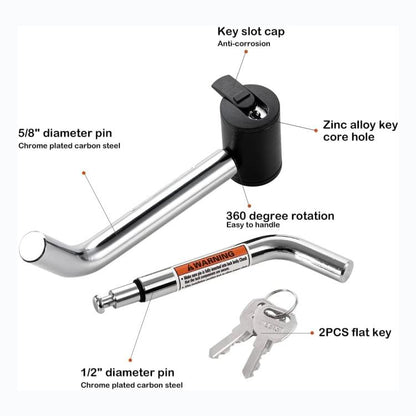 5/8 inch and 1/2 inch Car American Towing Hitch Metal Lock(Silver Black) - Towing Bars by buy2fix | Online Shopping UK | buy2fix