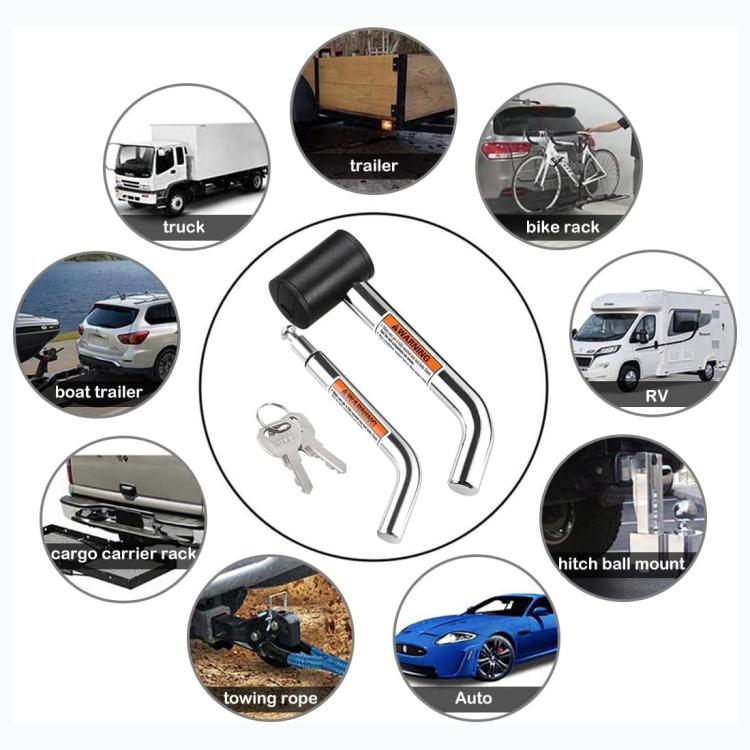 5/8 inch and 1/2 inch Car American Towing Hitch Metal Lock(Silver Black) - Towing Bars by buy2fix | Online Shopping UK | buy2fix