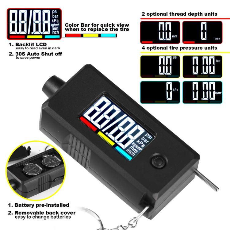 Car Digital Tire Pressure Gauge and Tire Tread Depth Gauge(Black) - Tire Pressure Gauges by buy2fix | Online Shopping UK | buy2fix