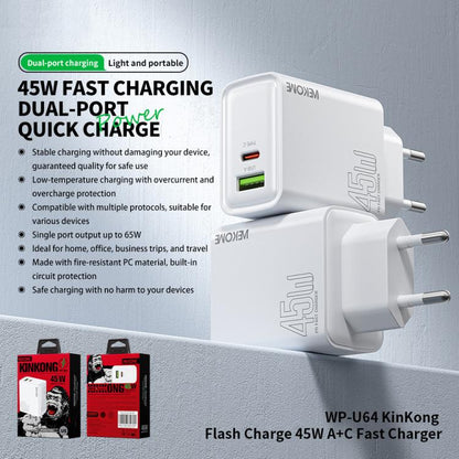 EU Plug WK WP-U64 45W Kinkong Flash Charge USB+Type-C Port Fast Charger - USB Charger by WK | Online Shopping UK | buy2fix