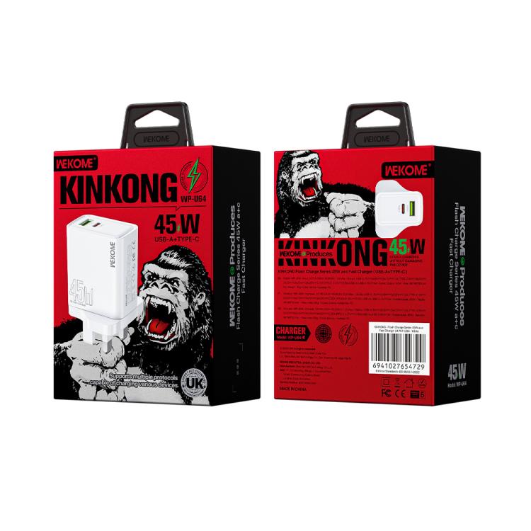 UK Plug WK WP-U64 45W Kinkong Flash Charge USB+Type-C Port Fast Charger - USB Charger by WK | Online Shopping UK | buy2fix