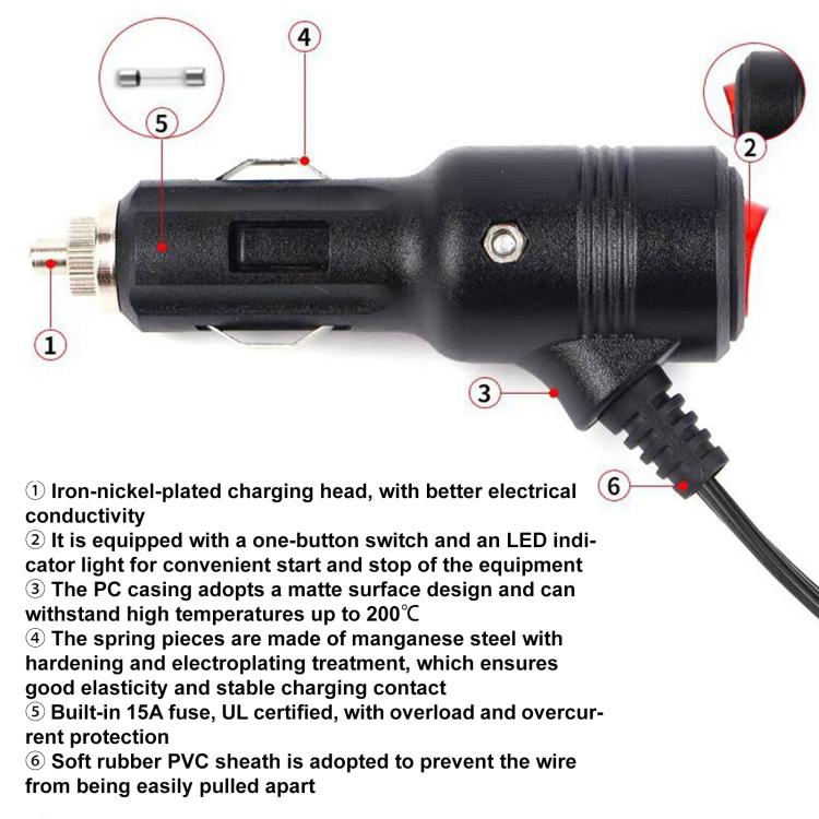 12V-24V 2 in 1 Car Cigarette Lighter Extension Cable with Switch, Length:0.2m(Black) - Cigar Socket by buy2fix | Online Shopping UK | buy2fix
