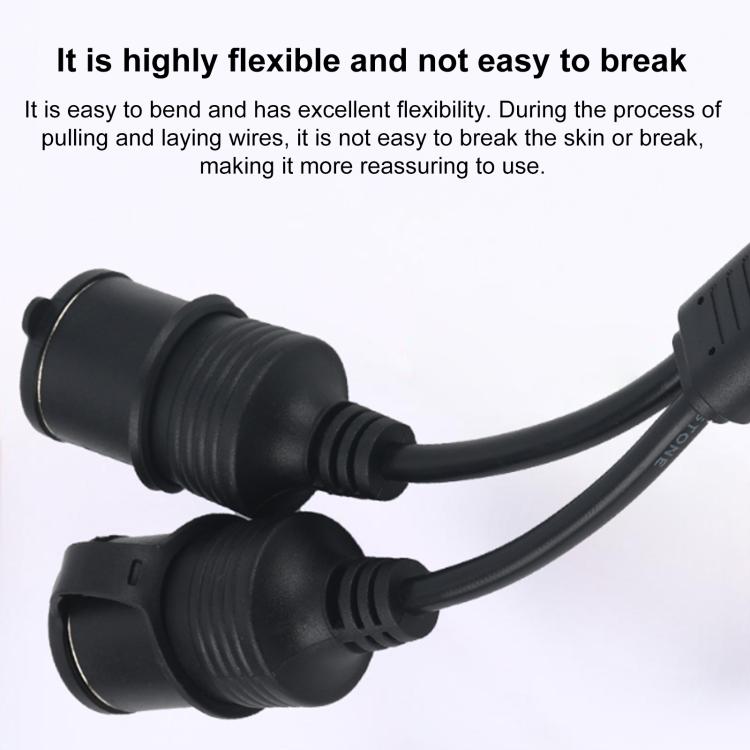 12V-24V 2 in 1 Car Cigarette Lighter Extension Cable with Switch, Length:0.2m(Black) - Cigar Socket by buy2fix | Online Shopping UK | buy2fix