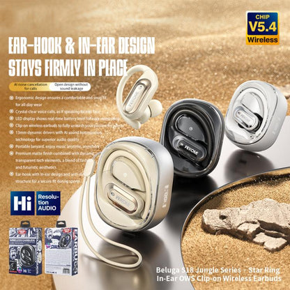 WK Beluga S18 Jungle Series Star Ring In-Ear OWS Clip-on Wireless Earbuds(White) - TWS Earphone by WK | Online Shopping UK | buy2fix