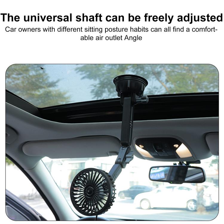 Multifunctional Car Suction Cup Fan 360 Degree Rotation Adjustable Single Had Fan, Specification:Long Rod(Black) - Heating & Fans by buy2fix | Online Shopping UK | buy2fix