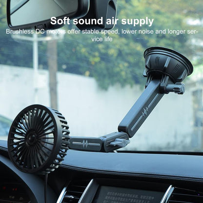 Multifunctional Car Suction Cup Fan 360 Degree Rotation Adjustable Single Had Fan, Specification:Long Rod(Black) - Heating & Fans by buy2fix | Online Shopping UK | buy2fix