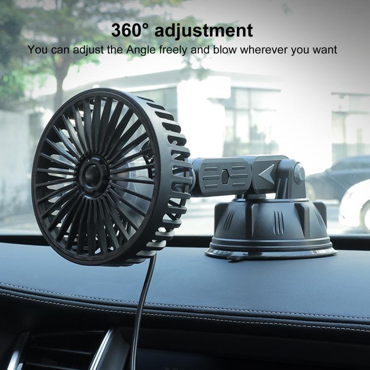 Multifunctional Car Suction Cup Fan 360 Degree Rotation Adjustable Single Had Fan, Specification:Long Rod(Black) - Heating & Fans by buy2fix | Online Shopping UK | buy2fix