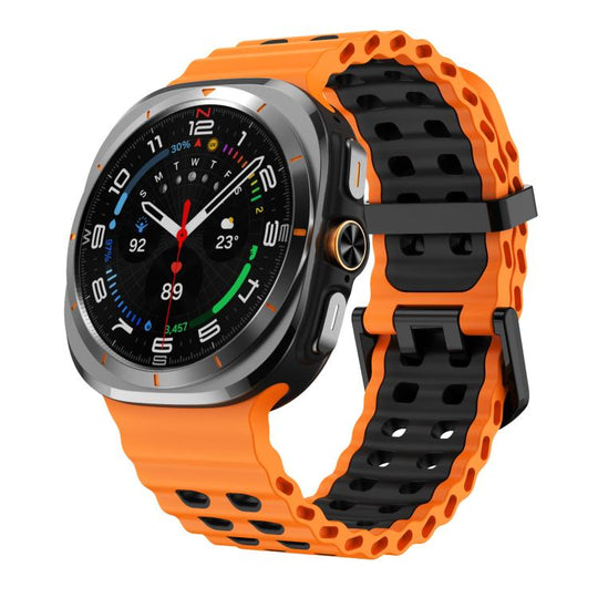 For Galaxy Watch Ultra2 2026 / 2025 / 1 2024 xDfind Black Buckle Ocean Two Color Dual-row Hole Silicone Watch Band(Orange Black)
