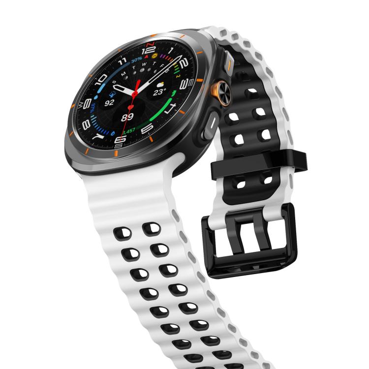 For Samsung Galaxy Watch8 / 8 Classic xDfind Black Buckle Ocean Two Color Dual-row Hole Silicone Watch Band(White Black) - Watch Bands by xDfind | Online Shopping UK | buy2fix