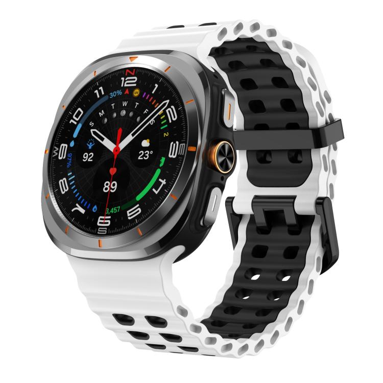 For Samsung Galaxy Watch8 / 8 Classic xDfind Black Buckle Ocean Two Color Dual-row Hole Silicone Watch Band(White Black) - Watch Bands by xDfind | Online Shopping UK | buy2fix