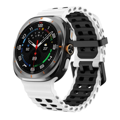 For Samsung Galaxy Watch8 / 8 Classic xDfind Black Buckle Ocean Two Color Dual-row Hole Silicone Watch Band(White Black) - Watch Bands by xDfind | Online Shopping UK | buy2fix
