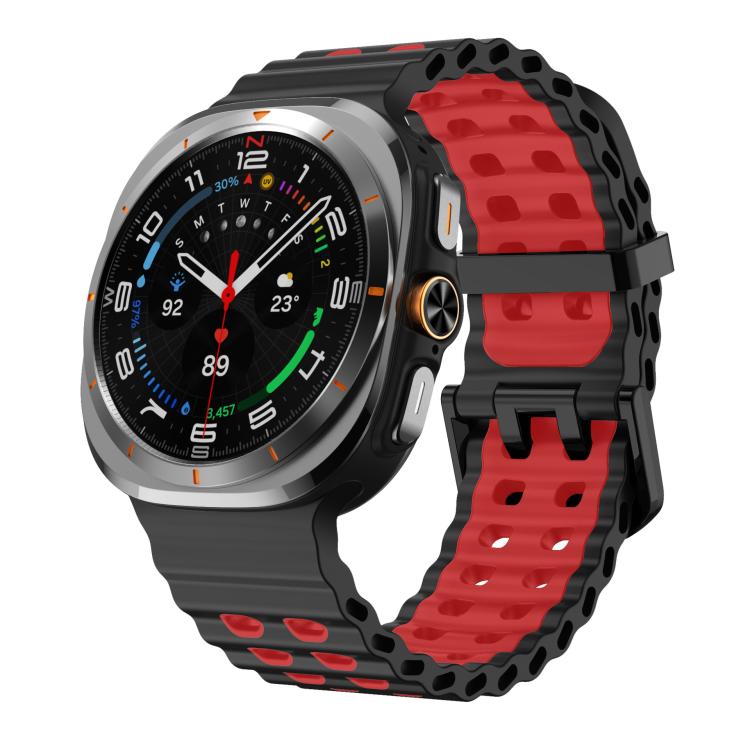 For Samsung Galaxy Watch8 / 8 Classic xDfind Black Buckle Ocean Two Color Dual-row Hole Silicone Watch Band(Black Red) - Watch Bands by xDfind | Online Shopping UK | buy2fix