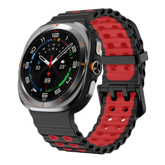 For Samsung Galaxy Watch8 / 8 Classic xDfind Black Buckle Ocean Two Color Dual-row Hole Silicone Watch Band(Black Red) - Watch Bands by xDfind | Online Shopping UK | buy2fix