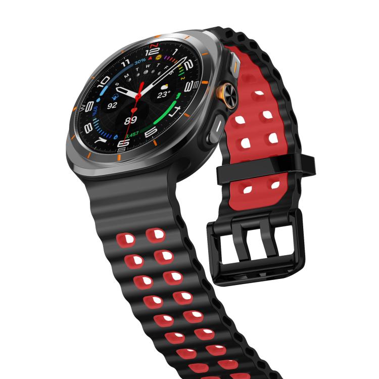 For Samsung Galaxy Watch8 / 8 Classic xDfind Black Buckle Ocean Two Color Dual-row Hole Silicone Watch Band(Black Red) - Watch Bands by xDfind | Online Shopping UK | buy2fix