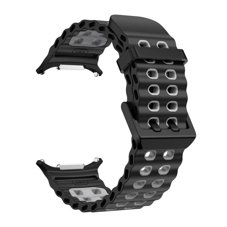 For Samsung Galaxy Watch8 / 8 Classic xDfind Black Buckle Ocean Two Color Dual-row Hole Silicone Watch Band(Black Grey) - Watch Bands by xDfind | Online Shopping UK | buy2fix