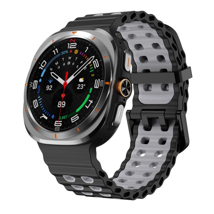 For Samsung Galaxy Watch8 / 8 Classic xDfind Black Buckle Ocean Two Color Dual-row Hole Silicone Watch Band(Black Grey) - Watch Bands by xDfind | Online Shopping UK | buy2fix