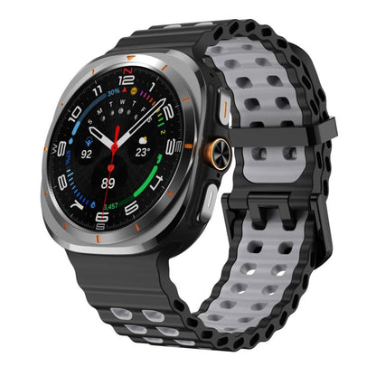 For Samsung Galaxy Watch8 / 8 Classic xDfind Black Buckle Ocean Two Color Dual-row Hole Silicone Watch Band(Black Grey) - Watch Bands by xDfind | Online Shopping UK | buy2fix
