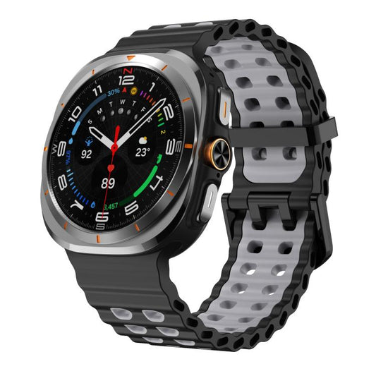 For Samsung Galaxy Watch8 / 8 Classic xDfind Black Buckle Ocean Two Color Dual-row Hole Silicone Watch Band(Black Grey) - Watch Bands by xDfind | Online Shopping UK | buy2fix