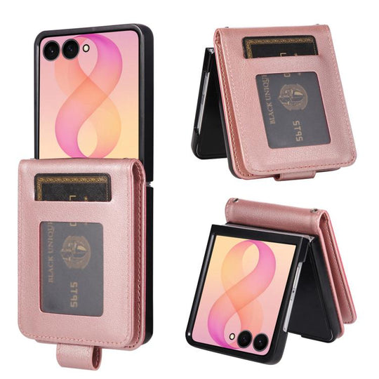 For Galaxy Z Flip8 5G 3-Card Slots Multifunctional Leather Phone Case(Rose Gold)