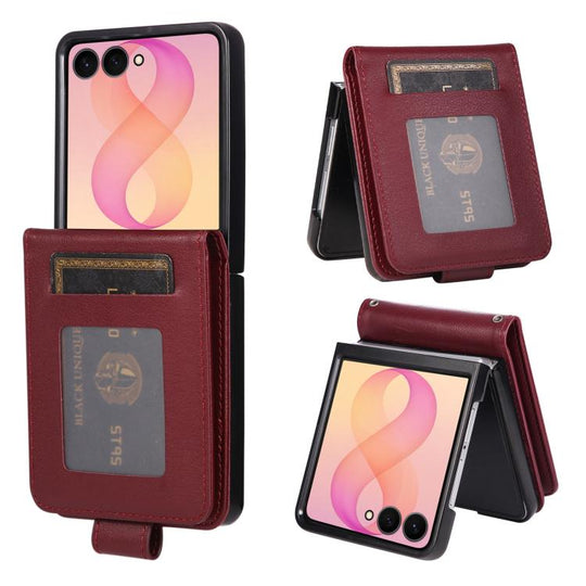 For Galaxy Z Flip8 5G 3-Card Slots Multifunctional Leather Phone Case(Wine Red)