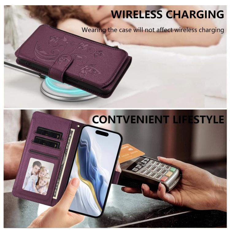 For iPhone Air Butterfly Love Flower Multi-card Zipper Wallet Leather Phone Case(Dark Purple) - iPhone Air Cases by buy2fix | Online Shopping UK | buy2fix
