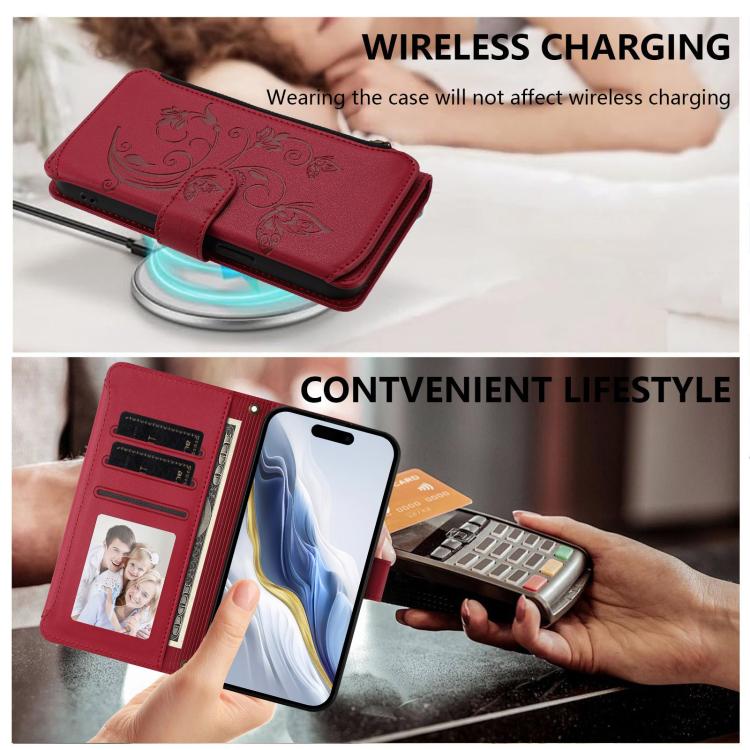 For iPhone Air Butterfly Love Flower Multi-card Zipper Wallet Leather Phone Case(Wine Red) - iPhone Air Cases by buy2fix | Online Shopping UK | buy2fix