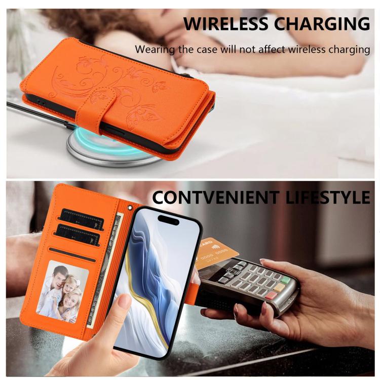 For iPhone Air Butterfly Love Flower Multi-card Zipper Wallet Leather Phone Case(Orange) - iPhone Air Cases by buy2fix | Online Shopping UK | buy2fix