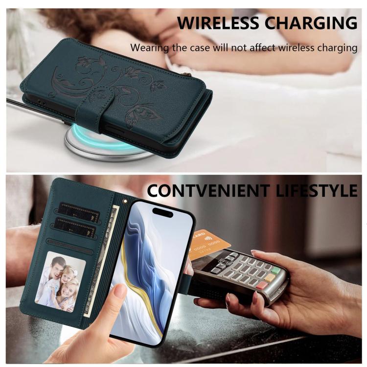 For iPhone Air Butterfly Love Flower Multi-card Zipper Wallet Leather Phone Case(Dark Green) - iPhone Air Cases by buy2fix | Online Shopping UK | buy2fix