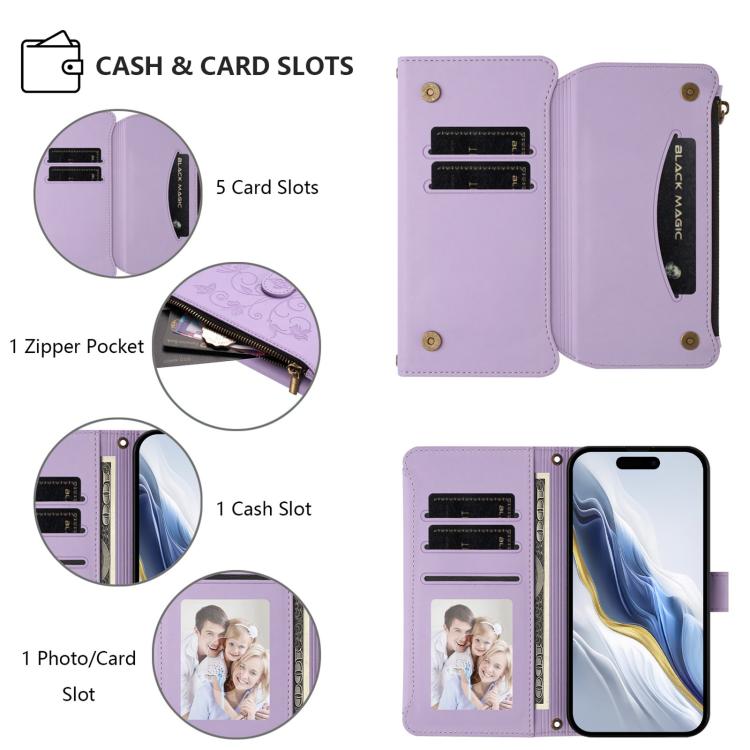 For iPhone Air Butterfly Love Flower Multi-card Zipper Wallet Leather Phone Case(Light Purple) - iPhone Air Cases by buy2fix | Online Shopping UK | buy2fix