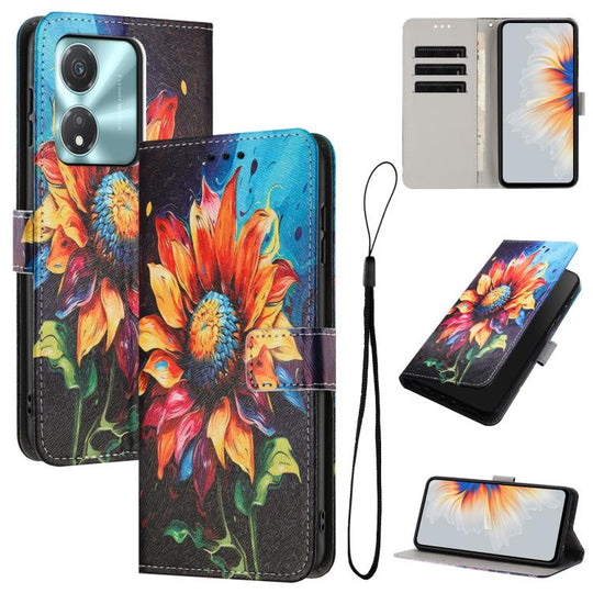 For Honor X5c Plus Color Drawing Pattern Leather Phone Case(Sunflower)