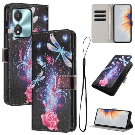 For Honor X5c Plus Color Drawing Pattern Leather Phone Case(Dragonfly)