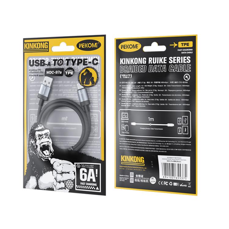 WK WDC-97 Kingkong Ruike Series Braided Charging Data Cable, USB to USB-C / Type-C Port, Length: 1m(Black) - USB-C & Type-C Cable by WK | Online Shopping UK | buy2fix