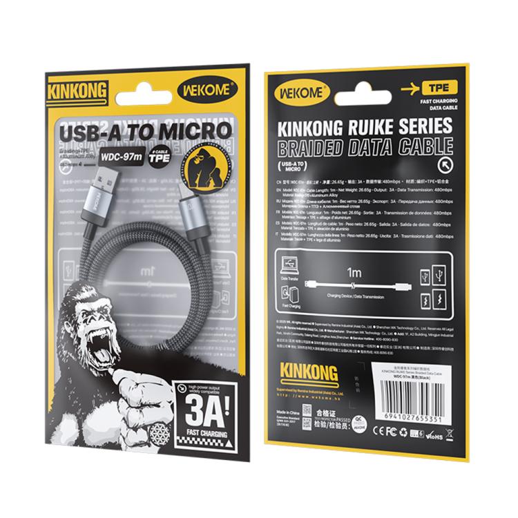 WK WDC-97 Kingkong Ruike Series Braided Charging Data Cable, USB to Micro USB Port, Length: 1m(Black) - Micro USB Cable by WK | Online Shopping UK | buy2fix