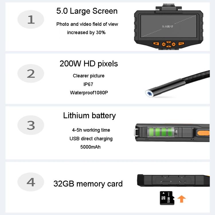 TESLONG NTS300 5 Inch Large Screen Industrial Endoscope Auto Repair Tools, Model:8mm Dual Lens / 3m - by TESLONG | Online Shopping UK | buy2fix