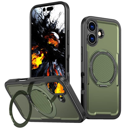 For iPhone 17 Metal 360 Degree Rotation Holder MagSafe Phone Case(Olive Green) - iPhone 17 Cases by buy2fix | Online Shopping UK | buy2fix