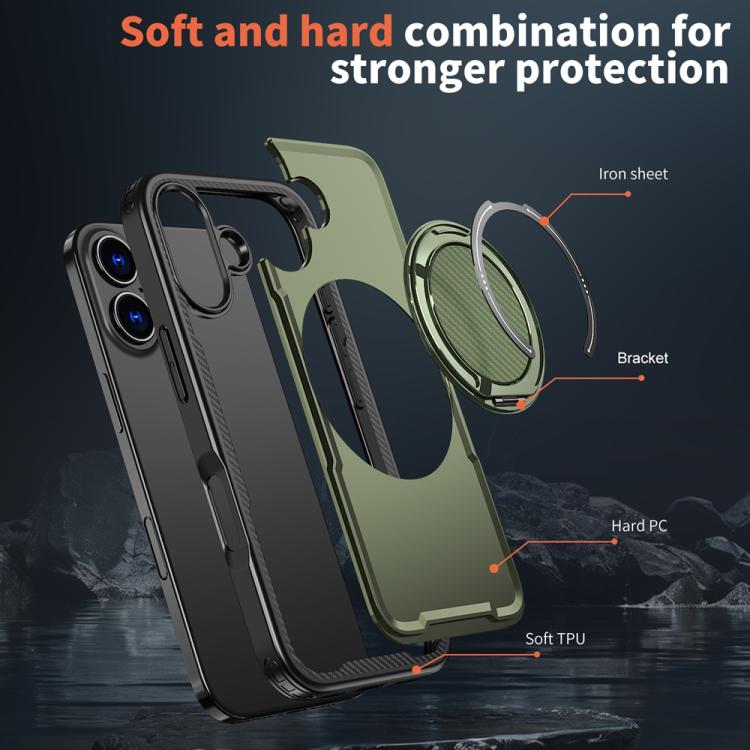 For iPhone 17 Metal 360 Degree Rotation Holder MagSafe Phone Case(Olive Green) - iPhone 17 Cases by buy2fix | Online Shopping UK | buy2fix