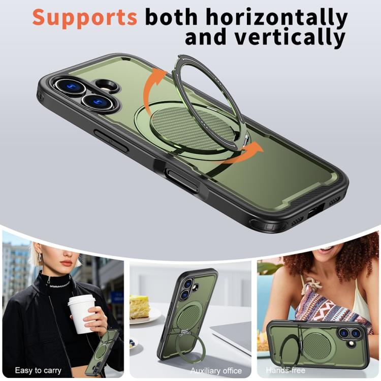 For iPhone 17 Metal 360 Degree Rotation Holder MagSafe Phone Case(Olive Green) - iPhone 17 Cases by buy2fix | Online Shopping UK | buy2fix